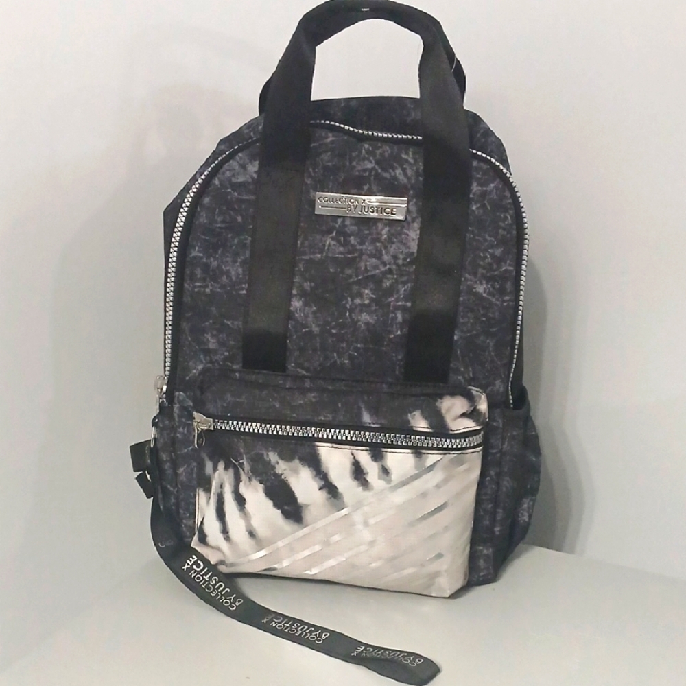 JUSTICE Black and White Backpack, New without tags.